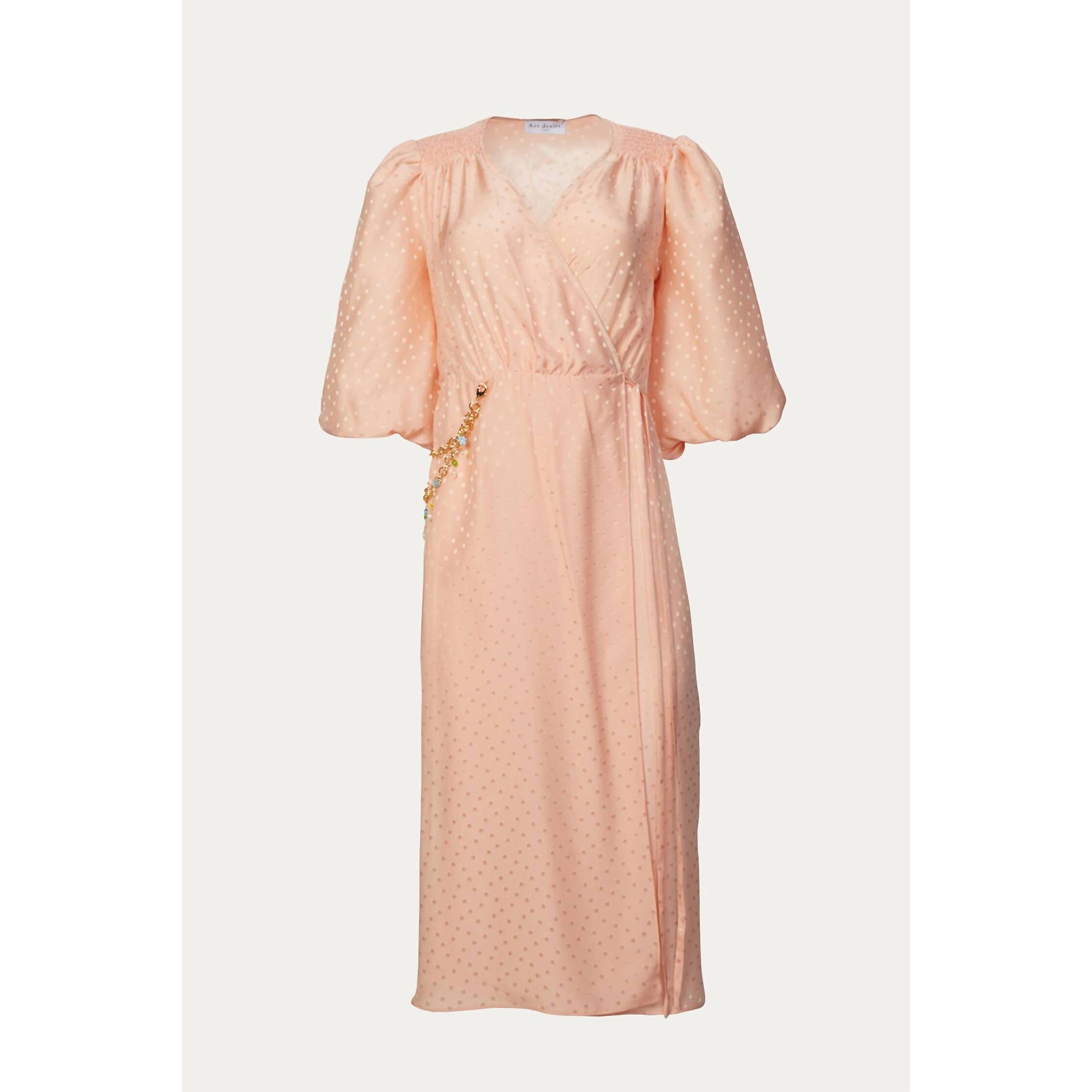 New Art Dealer. Midi Dress With Chain In Peach Jacquard